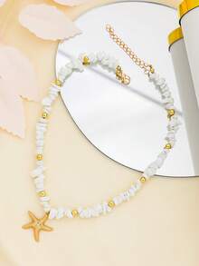 1件波西米亚风石珠项链，配金属海星吊坠，沙滩风饰品，适合女性日常和旅行佩戴。 - 彩色 - 查看 4