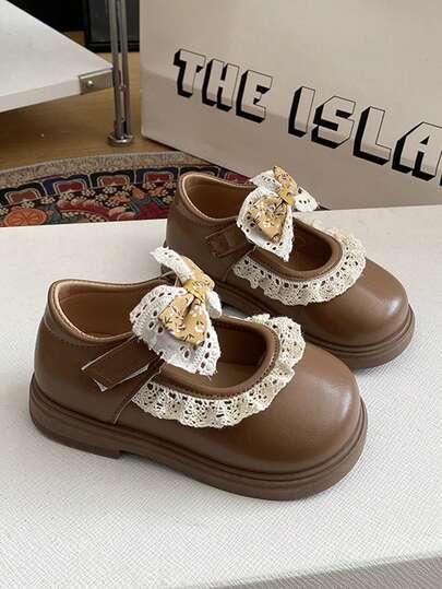1 Pair Children's Bow Leather Shoes, Fashion Princess Shoes, New Spring/Autumn Girls Performance Shoes, Soft Bottom Shoes,