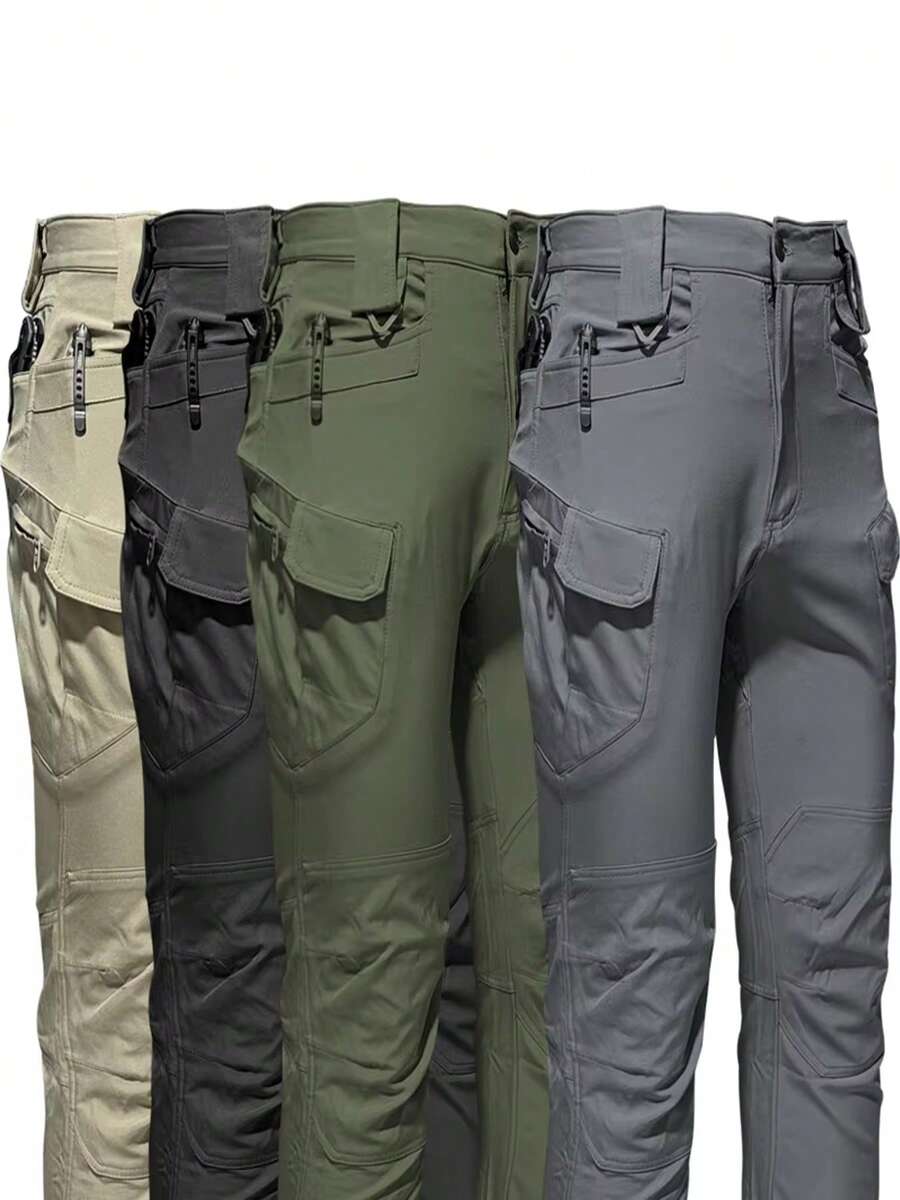 Work Pants With Open Placket, Waist Belt, Windproof Pants, Outdoor Tactics, Multiple Pockets, Casual Pants, Waterproof Men's Pants - 黑色 - 查看 1
