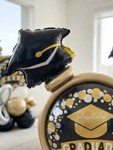 24 piezas/Set Decoración de fiesta de graduación con globos, globos de lámina de aluminio "GRADUADO" de 18", adecuados para decoraciones de fiesta de graduación 2026, mini globos de lámina de aluminio con forma de gorra de graduación negra para decoración de ceremonia de graduación, decoraciones de arco de globos con tema de graduación - Ver 8