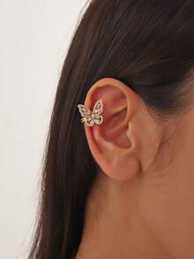 1pc Minimalist Luxury Micro-Pave Butterfly Ear Cuff For Women Without Pierced Ears, Unique Chic Versatile Ear Clip Earring - Small Butterfly Ear Clip - View 5