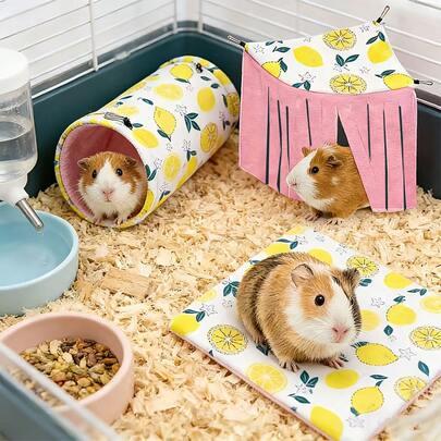 Bộ 3 đường hầm cho chuột lang và chuột hamster, đường hầm và ống dẫn cho thú cưng nhỏ, ống và thảm đường hầm bằng len mềm mại cho động vật nhỏ với góc ẩn nấp, thích hợp cho chuột lang, thỏ, chồn, chinchilla, nhím và các thú cưng nhỏ khác.