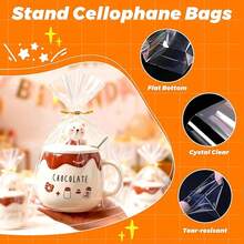 35PCS Clear Bottom Gusset Cellophane Gift Bag With Golden Kink, Cello Packaging For Party Gift And Wedding Gift Packaging - View 4