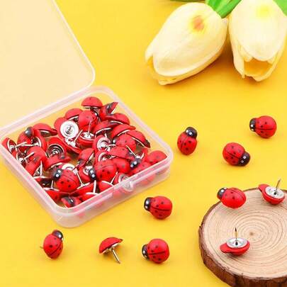 10/30pcs Ladybird/Ladybug Thumb Tacks Decorative Paper Photo Memo Note Pins, Multifunctional Cork Board Office Accessories For Photo Wall, Feature Wall, Whiteboard, Cork Board, Map, Bulletin Board, Office Or Home Use