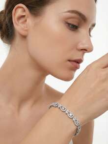 1 Set Luxury Elegant Cubic Zirconia Inlaid Teardrop Design Bracelet, Suitable For Women's Wedding & Party Wear, Excluding Gift Box - Silver - View 1