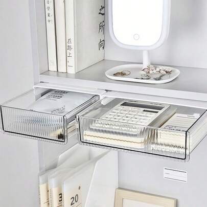 2pcs Sliding Drawer Storage Organizer, Large And Medium Size, Adhesive Mounting Under Desk, Hidden Storage Rack For Home, Office, School