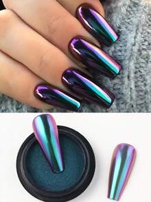 1盒紫蓝渐变色指甲粉，Y2K金属镜面效果颜料粉，高光泽变色指甲闪粉，美甲装饰用品 - 彩色 - 查看 4