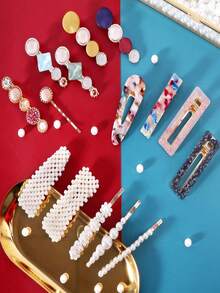 28pcs/Set Oversized Marble Pattern Acrylic Hair Clips, Leopard & Geometric Design Hair Accessories Set, Suitable For Spring, Summer, Autumn And Winter, Great For Gifting Or Personal Use, Hair Claws, Hair Slide, Hair Barrettes - Multicolor - View 3