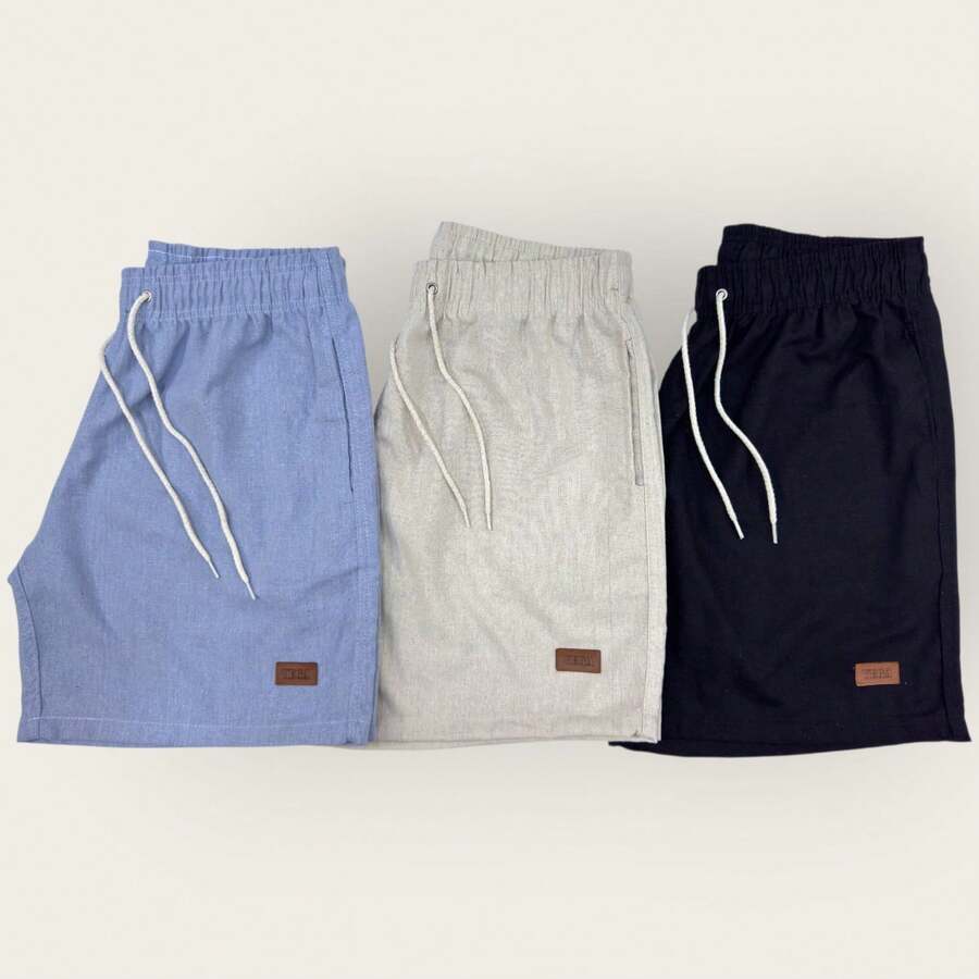 Kit 3 Bermuda Cargo Linen Premium Shorts Mauricinho Men's Casual Basic Comfortable - Màu xanh nhạt - Xem 1