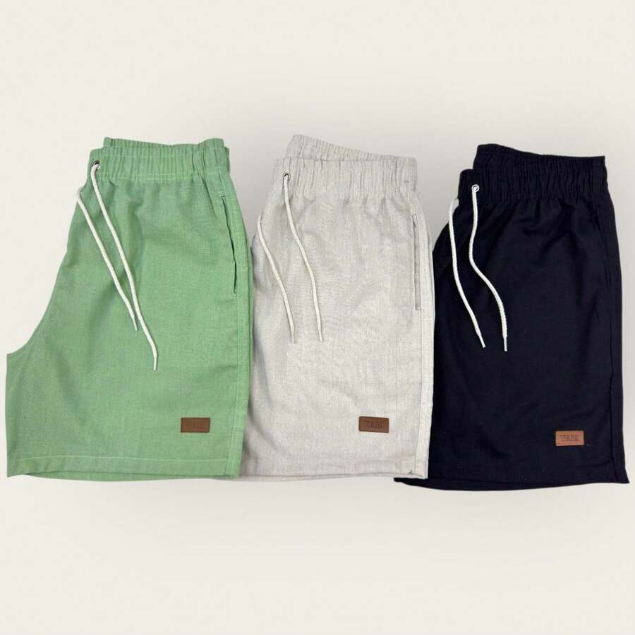 Kit 3 Bermuda Cargo Linen Premium Shorts Mauricinho Men's Casual Basic Comfortable - 薄荷綠 - 查看 1