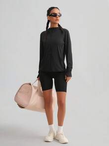 UPF50+ Ultra-Thin Women's Long Sleeve Sunscreen Jacket, Single Layer Breathable Outdoor Sports Windbreaker Black Spring - Black - View 9