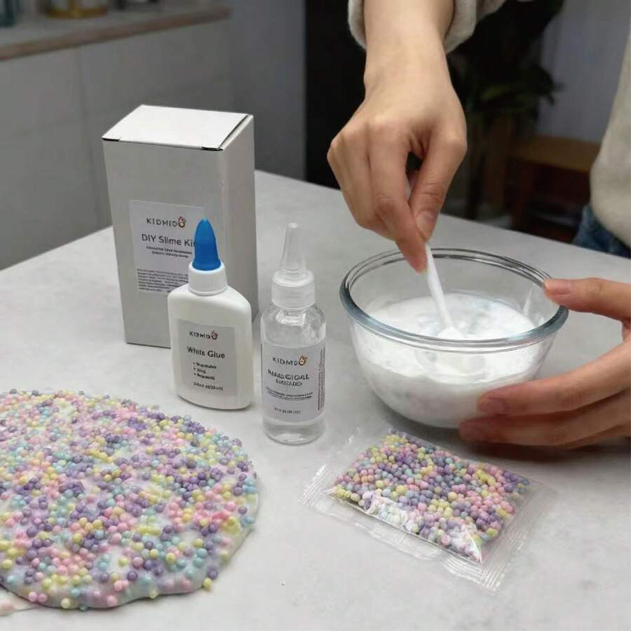 KIDMIDO - Super Simple DIY Slime Kit Includes White Glue, Slime Activator And Color Foam Ball