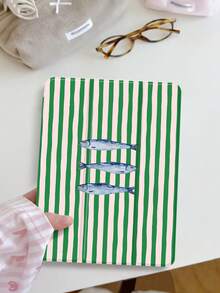 1pc Green Striped Fish Illustration Pattern Tablet Protective Case, Compatible With 10.2" 2021/2020 10th/9th/8th Gen, (A16) 11" 11th Gen 2025, Galaxy Tab A8 10.5" 2022, / Tablets, With Pencil Slot, Auto Sleep/Wake Cover - Multicolor - View 1