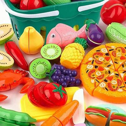 Marphy 25pcs Funny Cutting Food, Fruit & Vegetable Toys, Pretend Play Food Toy Set, Suitable For Early Basic Skills Development, Children's Party Favors, Birthday Party Gifts, Christmas & Thanksgiving Gifts