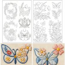 22Pcs Butterfly & Plant Pre-Printed Embroidery Patterns, Water Soluble Dissolvable Stabilizer, Self-Stick Non-Woven Hand Embroidery Supplies - A - View 8