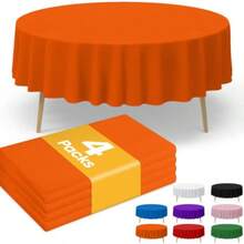 Round Tablecloth Set Party Solids 4/8 Pack Premium Plastic Tablecloth 54in. X 108in. Round Plastic Table 8/4PCS Set - 橘色 - 查看 10