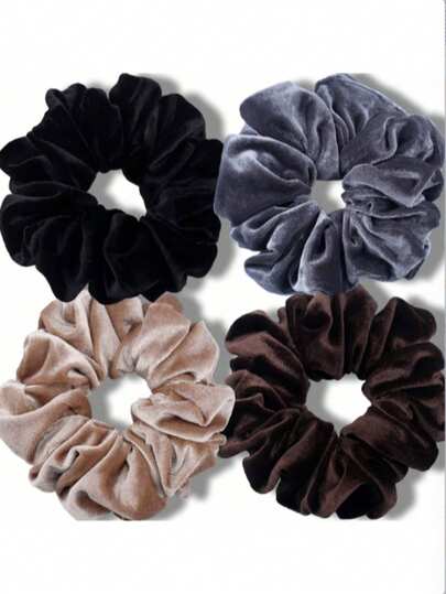 4pcs Velvet Hair Scrunchies, Korean Elegant Hair Ties, Simple Bun Accessories Car Bathroom Hair Accessories