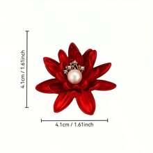 1pc Elegant Alloy Red Lotus Brooch, Luxury Pearl Brooch Pin, Unique Design Suitable For Women's Daily Wear - Multicolor - View 7
