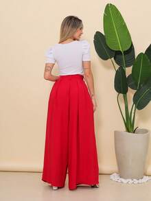 Women's Wide Leg High Waist Wide Leg Pants - Red - View 8