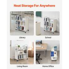 Bücherwagen, 150kg Tragkraft, Bibliothekswagen, 97x51,5x122,5cm, Doppelseitiges W-förmiges Bücherregal mit Doppelbremsrollen, Bücherregalwagen für Wohnzimmer, Büro, Schule, Weiß - W-förmig, weiß, 330 lbs, dreilagig, groß - Übersicht 6