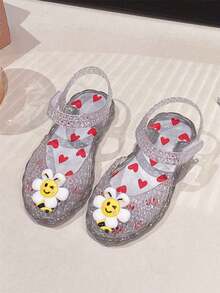 Cute Kids Jelly Sandals, Cartoon Bee Design Crystal Princess Shoes, Hollow Breathable Closed Toe Girls Summer Beach Shoes - Clear - View 14