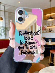 彩色波浪和标语印花镜面手机壳，西班牙语治愈文字，透明软边硬背防刮防震保护套，兼容苹果 7P XR 11 12 13 14 15 16 Pro Max 17ProMax 17PRO Air 17 和三星 Galaxy S22 S23 S24 S25 Ultra, A13 A14 A15 A16 A53 A54 A55 等。 - 銀色 - 查看 1