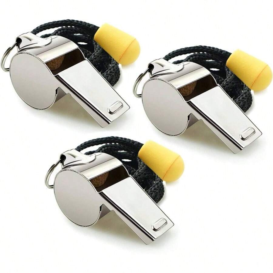 Whistle, 3 Pack Sports Whistles With Lanyard, Loud Crisp Sound Whistles Great, Referees, And Officials - Silver a - View 1