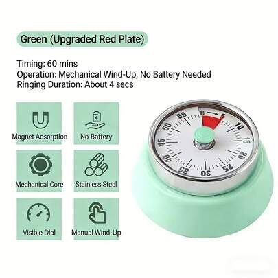 1pc Upgraded Battery-Free Mechanical Timer, Magnetic Countdown Timer, Kitchen Cooking Reminder, Visible Time Management Alarm Clock, Suitable For Grilling, Cooking, Learning, Sports, Skincare, Reading