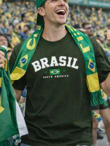 Men's T-Shirt Brazil Print Brazil Summer Spring / Autumn Loose - Army Green - View 1