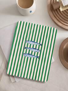 1pc Green Striped Fish Illustration Pattern Tablet Protective Case, Compatible With 10.2" 2021/2020 10th/9th/8th Gen, (A16) 11" 11th Gen 2025, Galaxy Tab A8 10.5" 2022, / Tablets, With Pencil Slot, Auto Sleep/Wake Cover - Multicolor - View 2