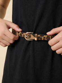 1pc Kids New Slim Waist Belt, High-Quality PU Waist Belt For Jeans, Dresses, Student Waist Belt - Leopard - View 3