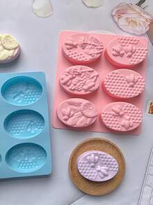 1pc 6-Cavity Silicone Oval Bee Shaped Soap Mold, 3D Handmade DIY Soap Mold - Pink - View 6