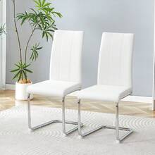 MUUOKY 2026 New Dining Chairs Set Of 2, Modern Faux Leather Upholstered Dining Room Chairs With Thick Cushioned Seat And Backrest, Sturdy Metal Legs Kitchen Side Chairs For Small Space Apartment And Living Room, Easy Assembly, Perfect For Christmas And Thanksgiving Decor - White+Silver - View 2