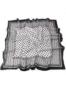 1pc Rhombus Pattern Bohemian Polyester Scarf, All Season - Black - View 2