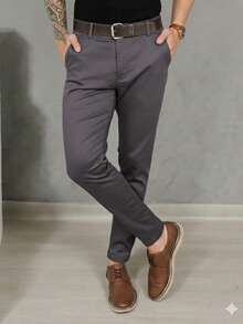 Men's Smart Casual Trousers, Premium Satin Fabric, Tailored Style, Welt Pockets - 深灰色 - 查看 11