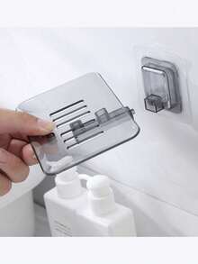 1pc Transparent Soap Dish, Adhesive Wall-Mounted Soap Holder, Suitable For Bathroom, Kitchen, Shower - Multicolor - View 6