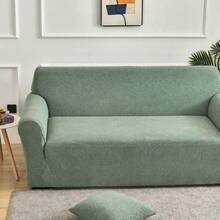 1pc New Solid Color High Elasticity Jacquard Sofa Cover, Luxury Solid Color Universal Sofa Slipcover, Full Coverage One-Piece Sofa Cover For Living Room Home Use All Seasons - Green - View 11