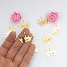 Adesivi personalizzati a specchio in acrilico a forma di corona - oro o argento - bomboniere per matrimoni, etichette per matrimoni in acrilico specchiato personalizzato con nastri, possono essere incise con nomi o loghi, etichette per fidanzamenti, stile royal - Etichetta della corona - Visualizzare 2