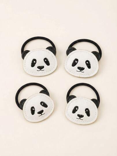 2PCS/4PCS PU Leather Kids Hair Bands Cute Panda Hair Ties Gentle On Hair Girls' Hair Elastics
