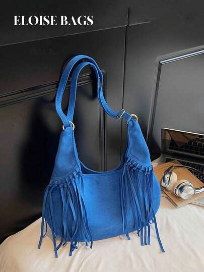 2025 New Arrival High-End Niche Bag, Bohemian Vintage Suede Large Capacity Fringe Shoulder Bag, Fashion Versatile Underarm Bag , Bohemian Outfit For Women, Boho
