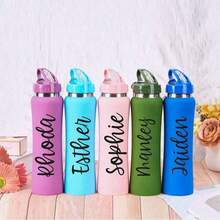 1pc Personalized Engraved 600ml Insulated Water Bottle With Straw, Christmas Gift, Valentine's Day Gift, Wedding Gift, Back To School Gift, Engraved Insulated Water Bottle, Customized Steel Water Bottle, Newlywed Gift, Bridesmaid Gift, Anniversary Gift, Teacher's Day Gift, Parent's Day Gift - Multicolor - View 4
