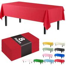 Plastic Table Cloth Disposable 8 Pack, 54 X 108 Inch Table Cloths, Valentines Day, Thanksgiving, Christmas Decorations, Fall Tablecloths, Rectangle, Plastic Cover, Leakproof & Sturdy, Red - Red - View 1