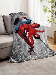 Marvel Spider-Man Themed Flannel Blanket, Featuring A Black, White And Gray Spider Web Tunnel Design, Highlighting The Dynamic Scene Of Spider-Man Traversing Perilous Environments. This Soft And Warm Blanket Can Be Used As A Sofa Cover, Nap Blanket, Or Bedding Decor. - Multicolor - View 12