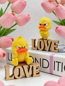 2 piezas Escultura de pato amarillo enojado, decoración de pato enojado interesante. Postura de brazos cruzados de pie y sentado enojado y vívido. Adecuado para colección, exhibición y obsequio. Perfecto para la decoración del hogar y las fiestas festivas. - Ver 5