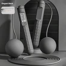 Gewichtetes kabelloses Springseil - Einstellbare Länge kabelloses Springseil, erhältlich in Grün/Lila/Schwarz, kommt mit gewichtetem Ball, einstellbaren Gewichtsschaumgriffen, Schrittzähler, entwickelt für Beach Body Formung - Springseil für Innenräume hilft Ihnen, überschüssiges Gewicht abzubauen - effizientes Training in kleinen Räumen, geeignet für Fitness von Frauen in Innen- und Außenbereichen, Fettverbrennungsseil, Training - Schwarz - Übersicht 2