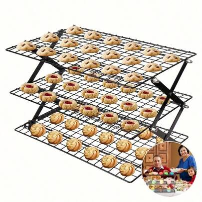 3-Layer Folding Cooling Rack, Cake Tools, Baking Accessories, Biscuit And Cake Drying Rack, Suitable For Kitchen, Outdoor Cooking Must-Have Women's Gifts.