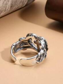 Punk Style Hollow Heart Cross Ring, Personalized Fashion Index Finger Ring, Minimalist Open Band - Antique Silver - View 4