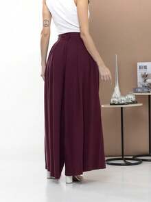 Women's Wide Leg High Waist Wide Leg Pants - Burgundy - View 10