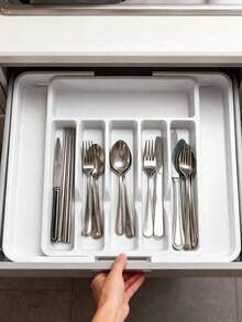 1pc Adjustable Silver Cutlery Storage Box, Expandable Plastic Drawer Divider, Suitable For Kitchen And Dining Room Storage, Kitchen Drawer Separator Cutlery Organizer Box, Household Cabinet Built-In Partition Chopsticks Utensils Rack, Kitchen Supplies Storage, Kitchen Cabinet Chopsticks Cutlery Organizer, Knife Fork Spoon Separator Tray - Multicolor - View 5