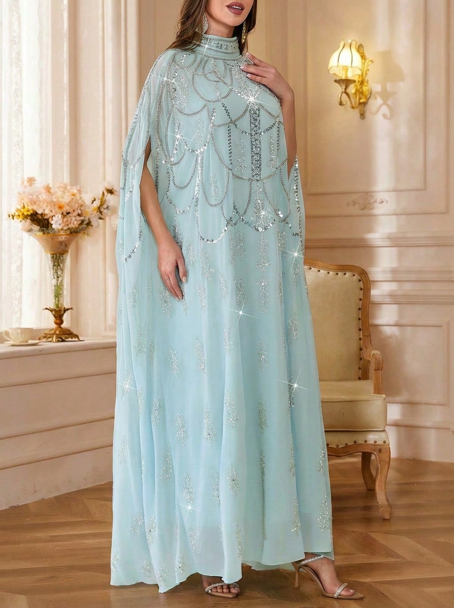 Solessence رمضان عباءة أنيقة بأكمام خفاش طويلة ويا...